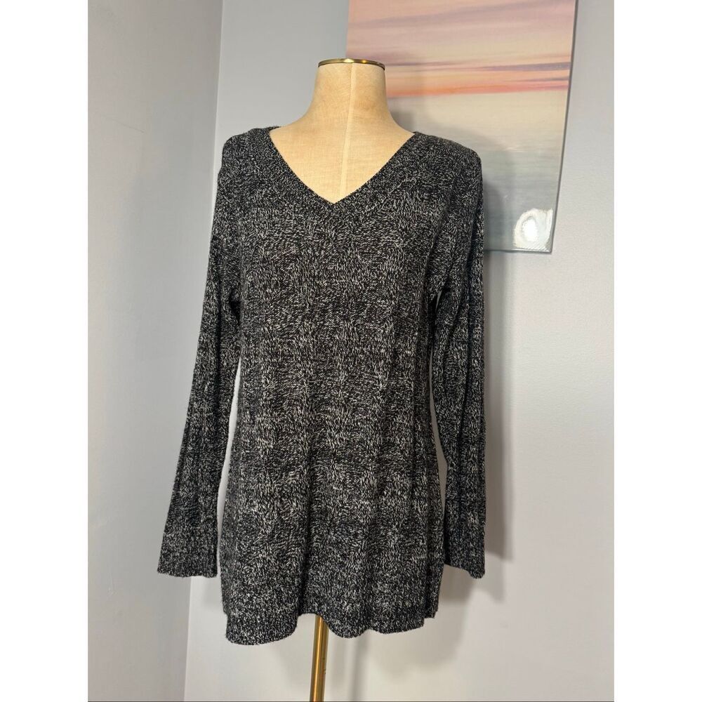 Karen Scott Women's Marled Knit Long Sleeve Pullover Sweater Black White Medium